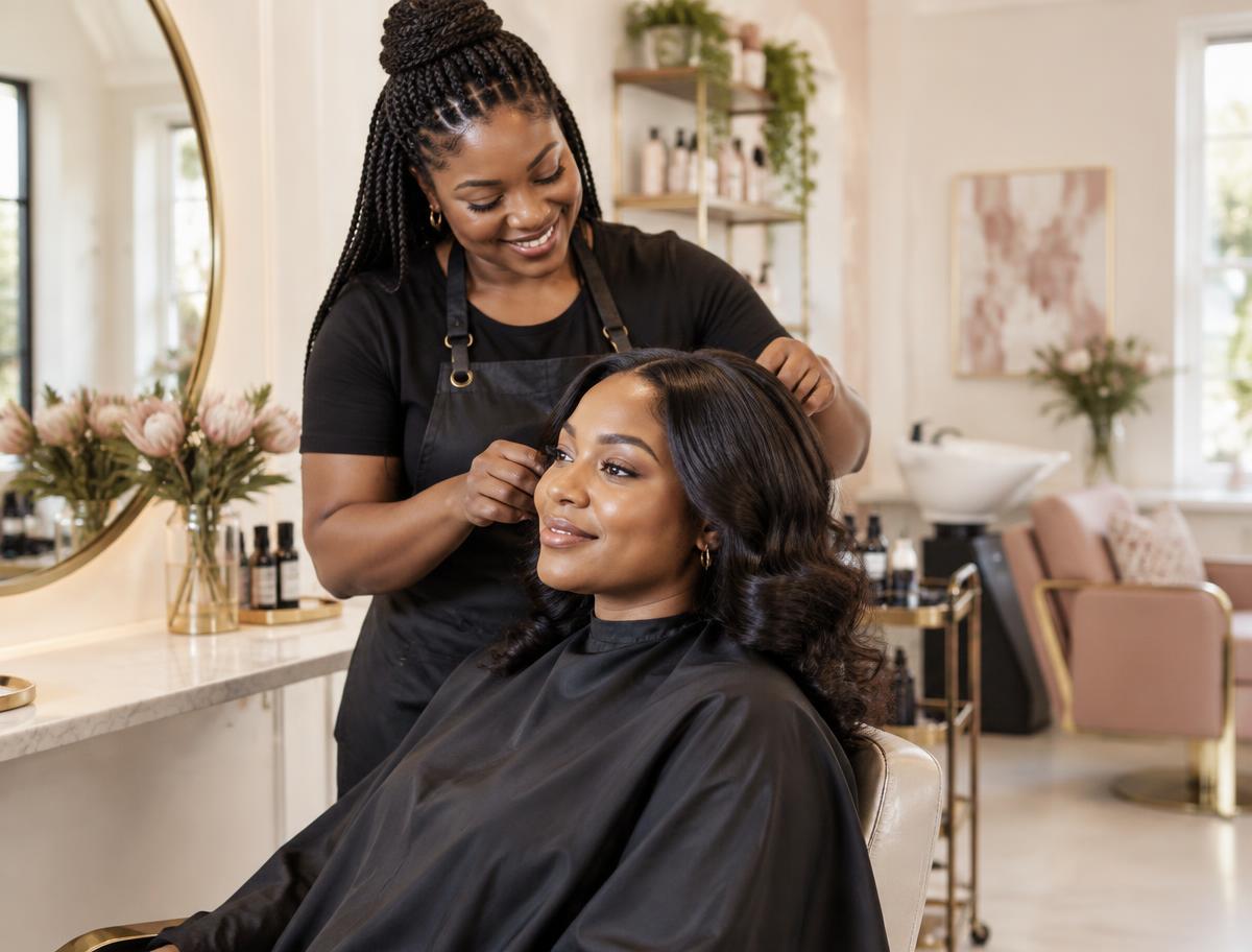 A stylist giving attentive care to her client